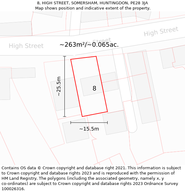 8, HIGH STREET, SOMERSHAM, HUNTINGDON, PE28 3JA: Plot and title map