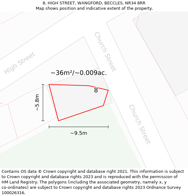 8, HIGH STREET, WANGFORD, BECCLES, NR34 8RR: Plot and title map