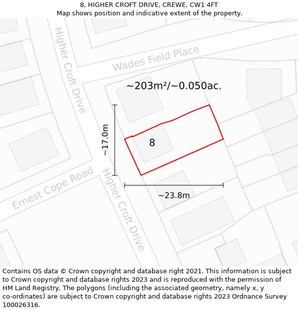 8, HIGHER CROFT DRIVE, CREWE, CW1 4FT: Plot and title map