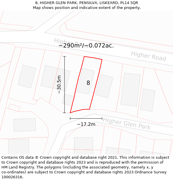 8, HIGHER GLEN PARK, PENSILVA, LISKEARD, PL14 5QR: Plot and title map