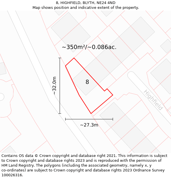 8, HIGHFIELD, BLYTH, NE24 4ND: Plot and title map