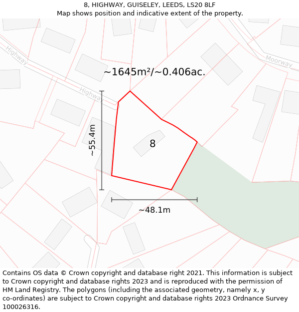 8, HIGHWAY, GUISELEY, LEEDS, LS20 8LF: Plot and title map