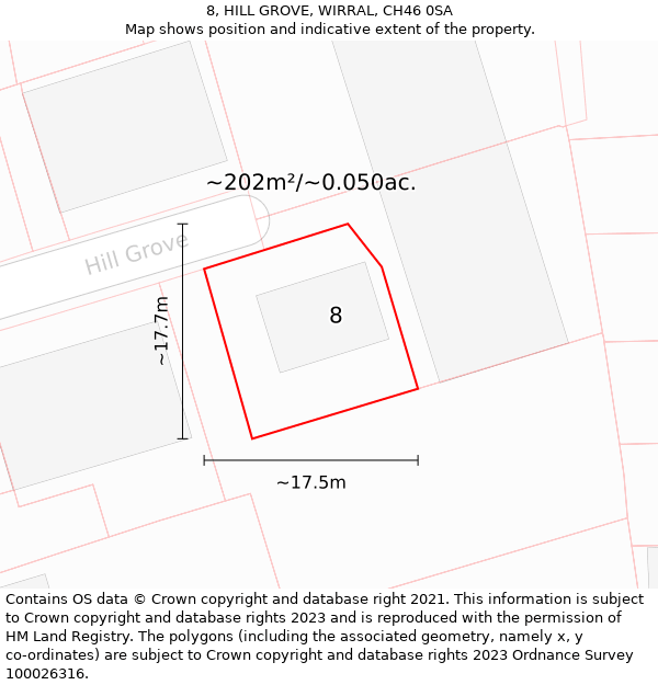 8, HILL GROVE, WIRRAL, CH46 0SA: Plot and title map