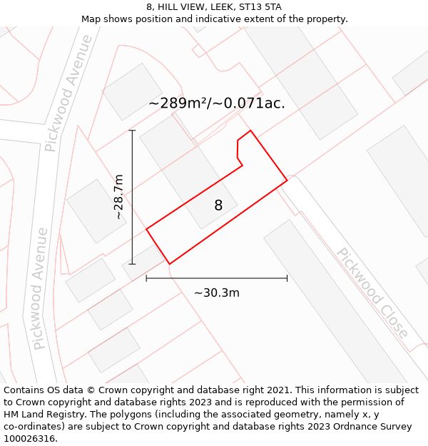 8, HILL VIEW, LEEK, ST13 5TA: Plot and title map