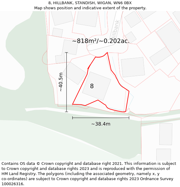 8, HILLBANK, STANDISH, WIGAN, WN6 0BX: Plot and title map