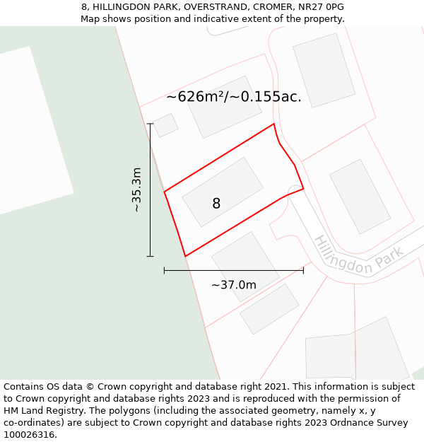 8, HILLINGDON PARK, OVERSTRAND, CROMER, NR27 0PG: Plot and title map