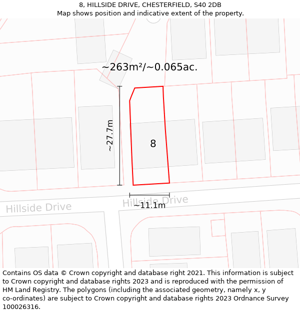 8, HILLSIDE DRIVE, CHESTERFIELD, S40 2DB: Plot and title map