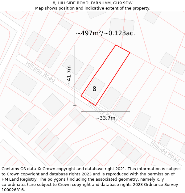 8, HILLSIDE ROAD, FARNHAM, GU9 9DW: Plot and title map