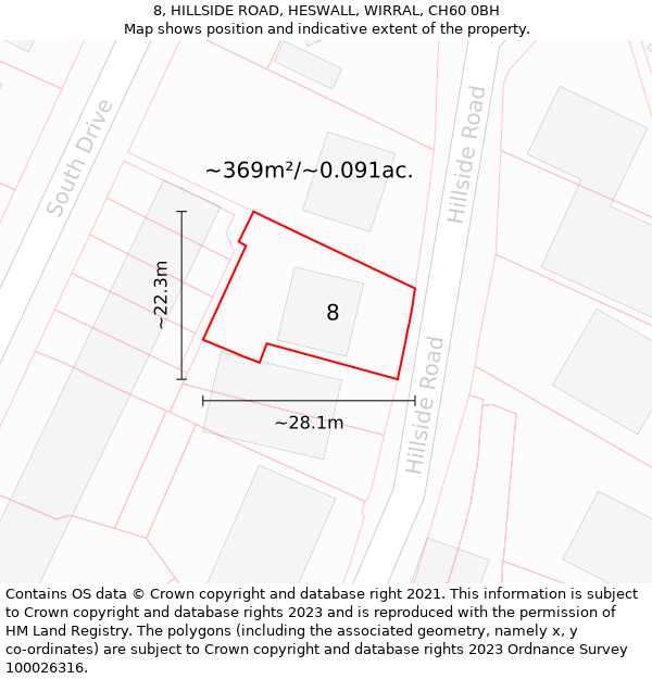 8, HILLSIDE ROAD, HESWALL, WIRRAL, CH60 0BH: Plot and title map