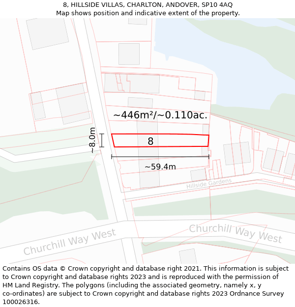 8, HILLSIDE VILLAS, CHARLTON, ANDOVER, SP10 4AQ: Plot and title map