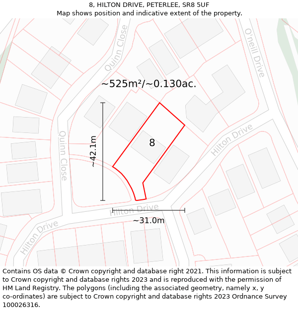 8, HILTON DRIVE, PETERLEE, SR8 5UF: Plot and title map