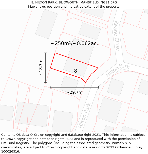 8, HILTON PARK, BLIDWORTH, MANSFIELD, NG21 0PQ: Plot and title map