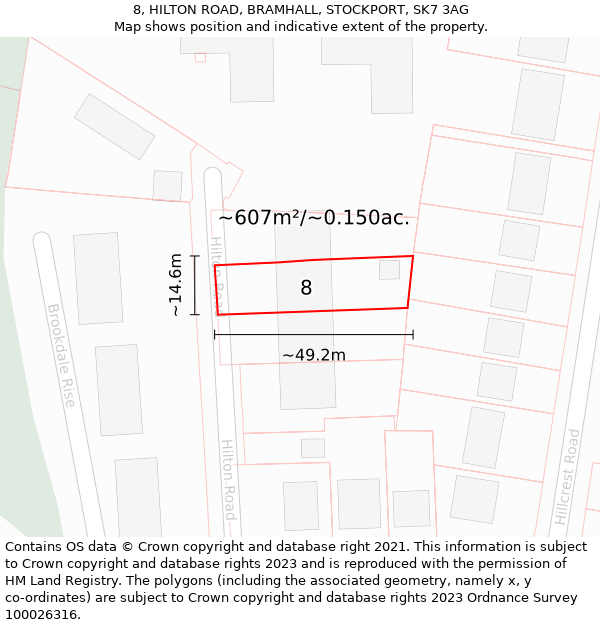 8, HILTON ROAD, BRAMHALL, STOCKPORT, SK7 3AG: Plot and title map