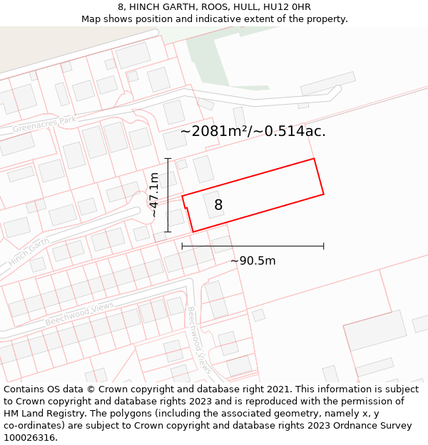 8, HINCH GARTH, ROOS, HULL, HU12 0HR: Plot and title map