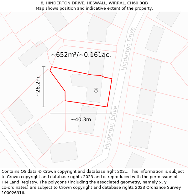 8, HINDERTON DRIVE, HESWALL, WIRRAL, CH60 8QB: Plot and title map