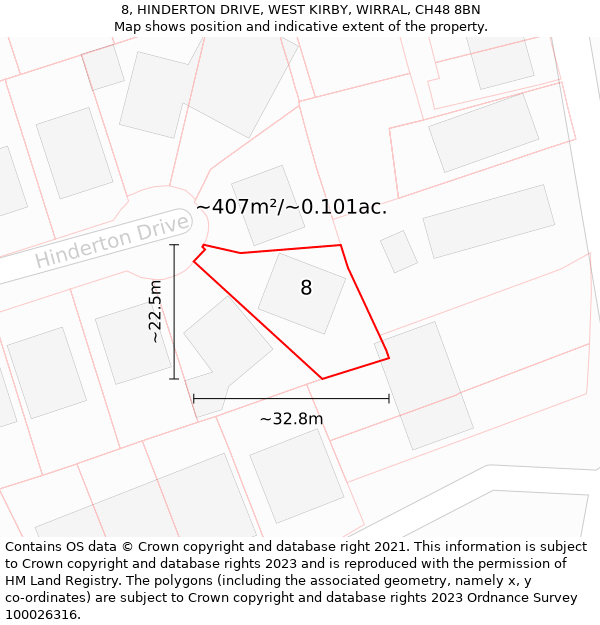 8, HINDERTON DRIVE, WEST KIRBY, WIRRAL, CH48 8BN: Plot and title map