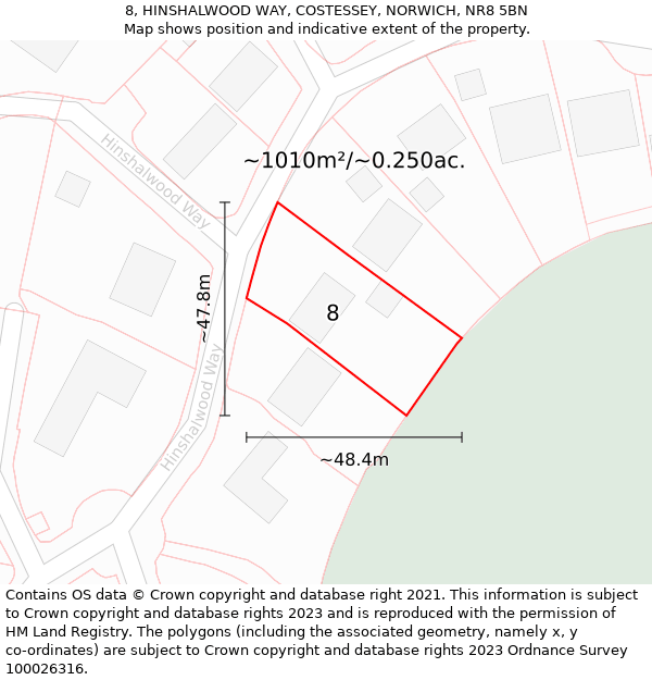 8, HINSHALWOOD WAY, COSTESSEY, NORWICH, NR8 5BN: Plot and title map