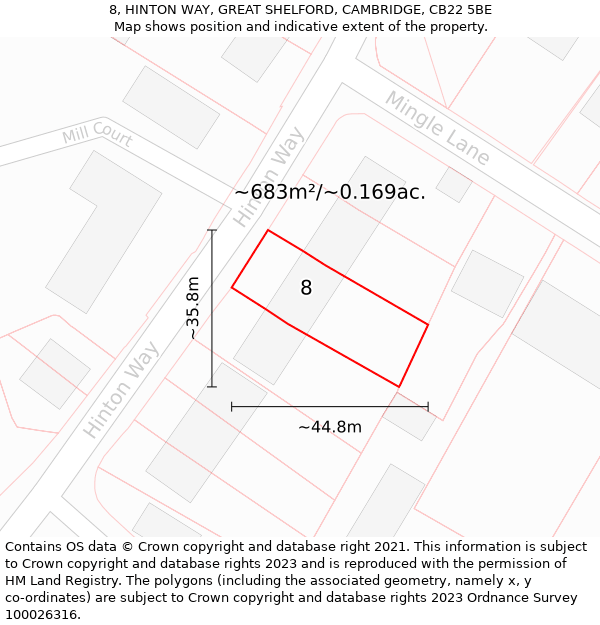 8, HINTON WAY, GREAT SHELFORD, CAMBRIDGE, CB22 5BE: Plot and title map