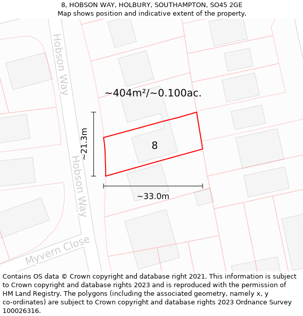 8, HOBSON WAY, HOLBURY, SOUTHAMPTON, SO45 2GE: Plot and title map