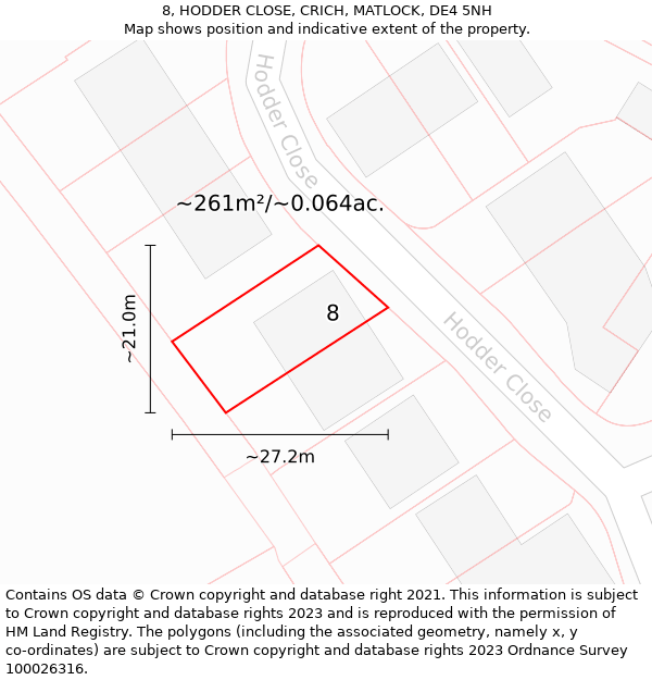 8, HODDER CLOSE, CRICH, MATLOCK, DE4 5NH: Plot and title map