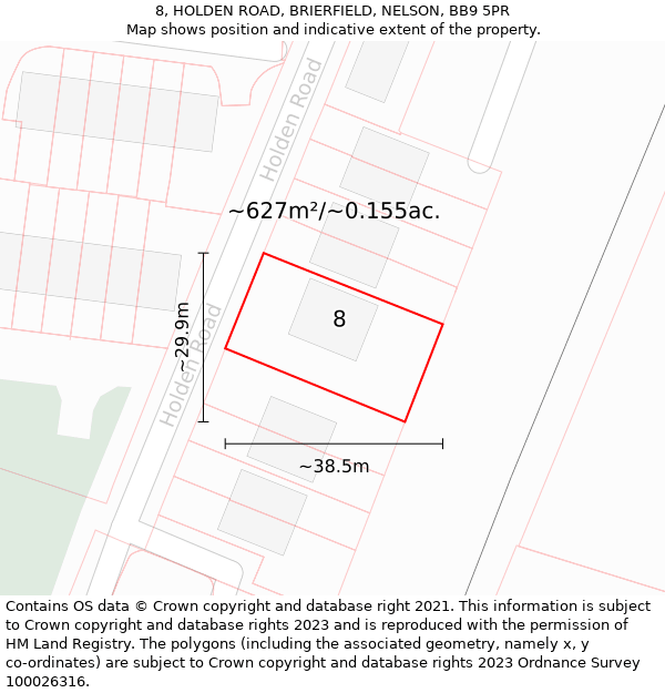 8, HOLDEN ROAD, BRIERFIELD, NELSON, BB9 5PR: Plot and title map