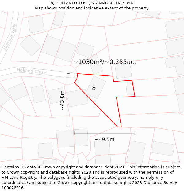 8, HOLLAND CLOSE, STANMORE, HA7 3AN: Plot and title map