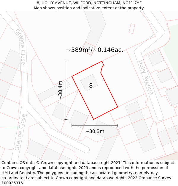 8, HOLLY AVENUE, WILFORD, NOTTINGHAM, NG11 7AF: Plot and title map