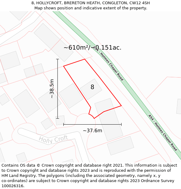 8, HOLLYCROFT, BRERETON HEATH, CONGLETON, CW12 4SH: Plot and title map