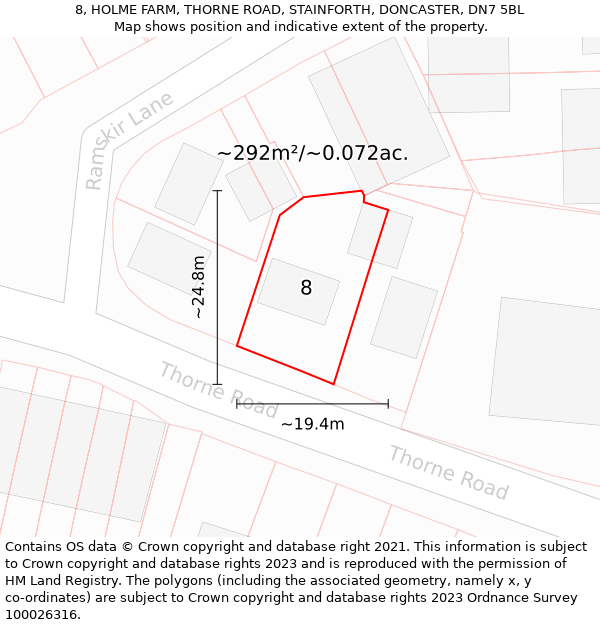 8, HOLME FARM, THORNE ROAD, STAINFORTH, DONCASTER, DN7 5BL: Plot and title map