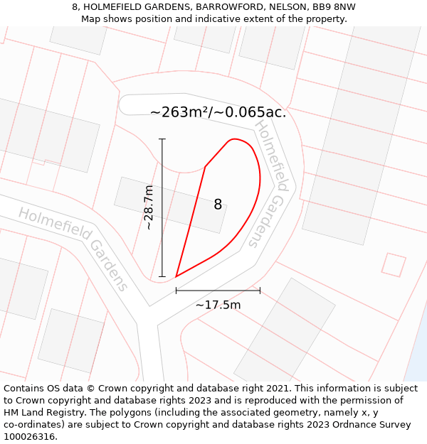 8, HOLMEFIELD GARDENS, BARROWFORD, NELSON, BB9 8NW: Plot and title map