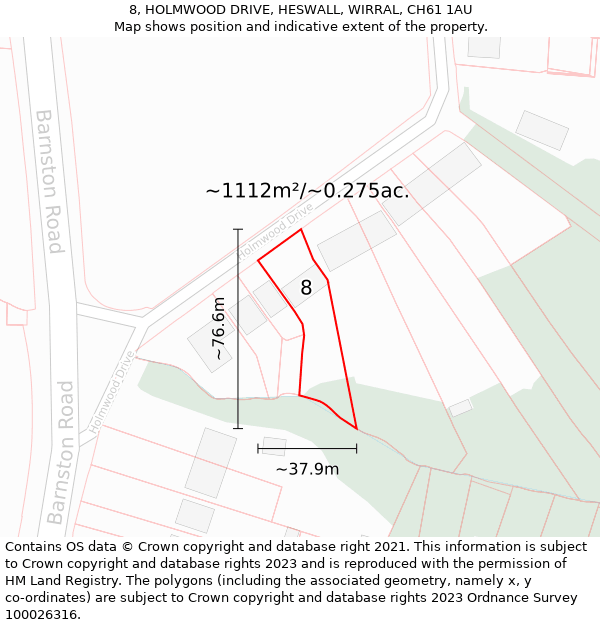 8, HOLMWOOD DRIVE, HESWALL, WIRRAL, CH61 1AU: Plot and title map