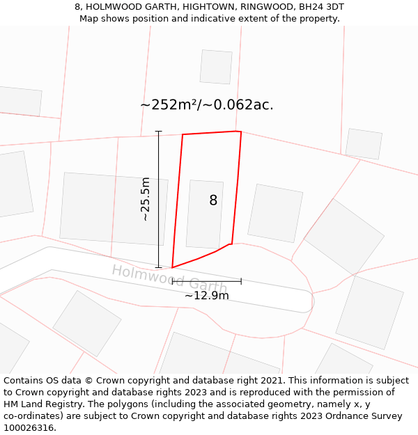 8, HOLMWOOD GARTH, HIGHTOWN, RINGWOOD, BH24 3DT: Plot and title map