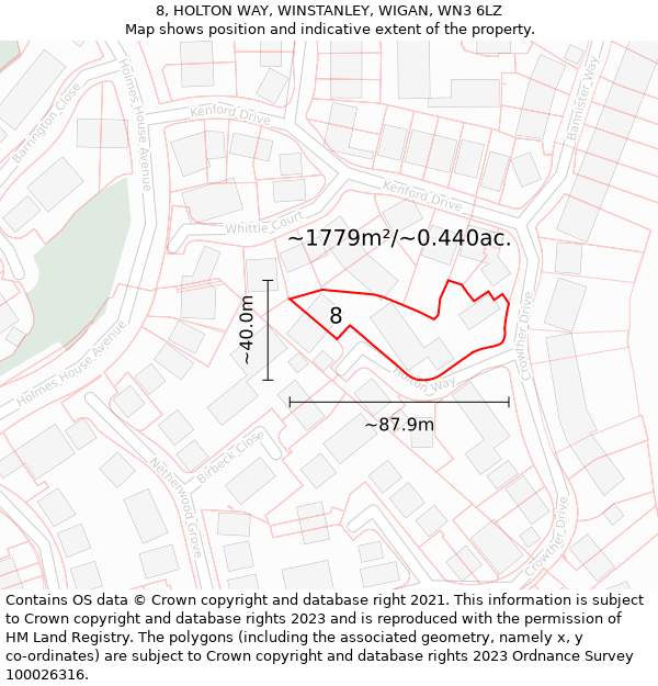 8, HOLTON WAY, WINSTANLEY, WIGAN, WN3 6LZ: Plot and title map