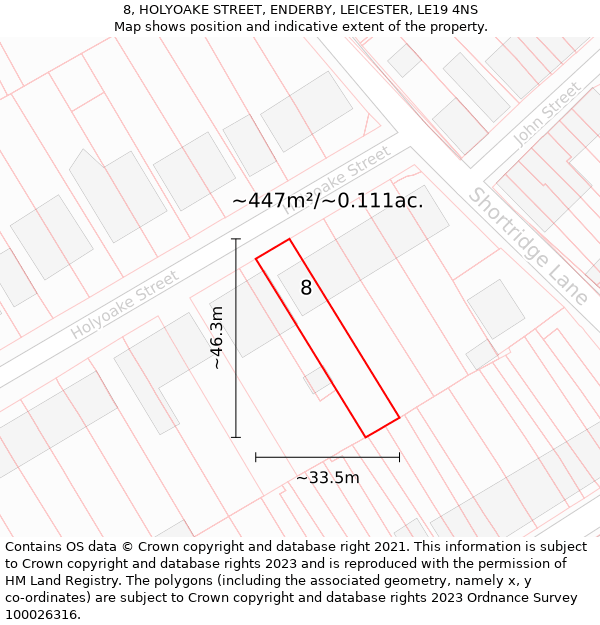 8, HOLYOAKE STREET, ENDERBY, LEICESTER, LE19 4NS: Plot and title map