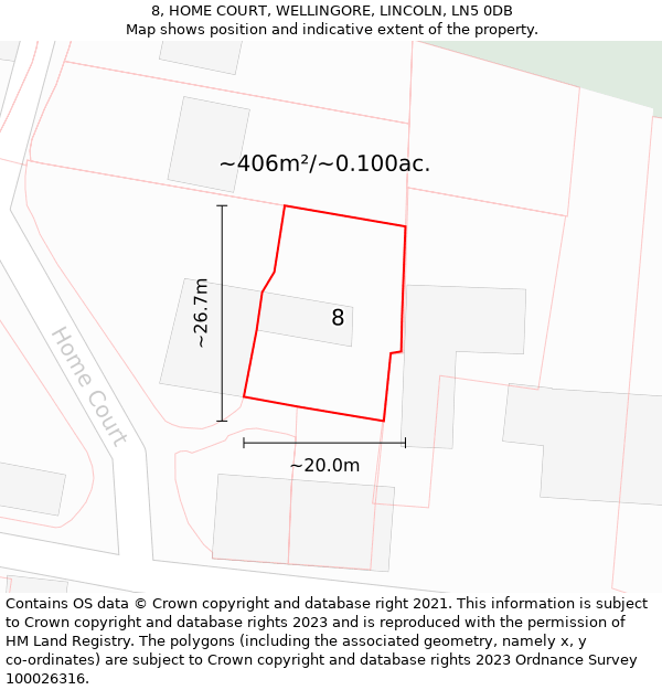 8, HOME COURT, WELLINGORE, LINCOLN, LN5 0DB: Plot and title map