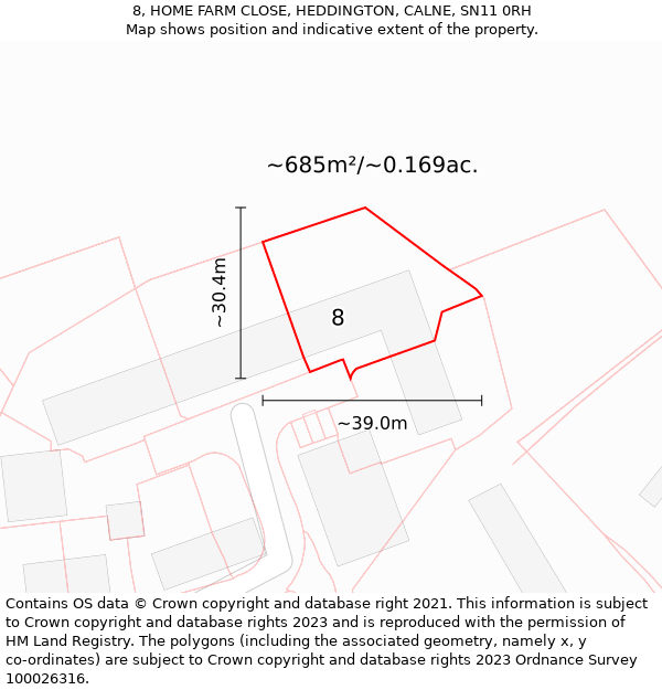 8, HOME FARM CLOSE, HEDDINGTON, CALNE, SN11 0RH: Plot and title map