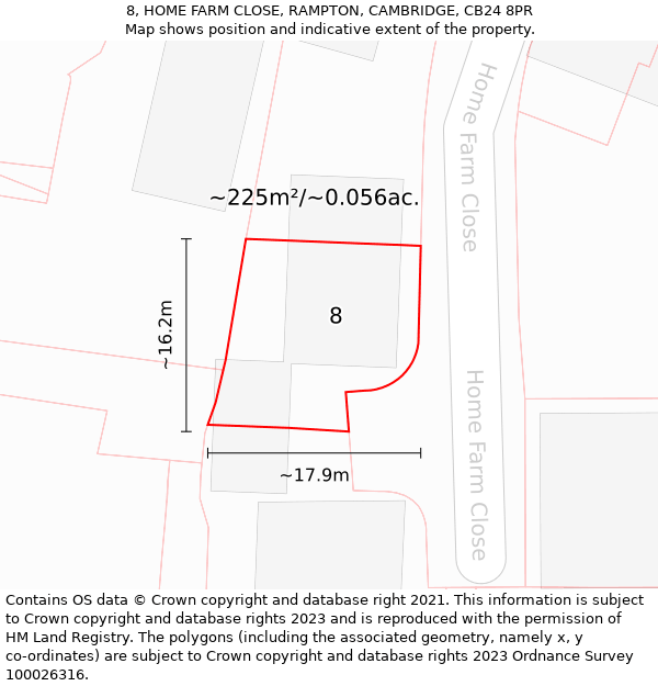 8, HOME FARM CLOSE, RAMPTON, CAMBRIDGE, CB24 8PR: Plot and title map