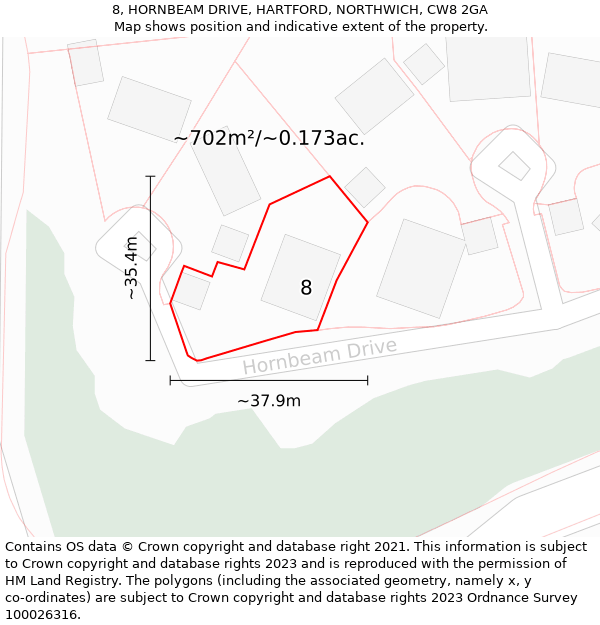 8, HORNBEAM DRIVE, HARTFORD, NORTHWICH, CW8 2GA: Plot and title map