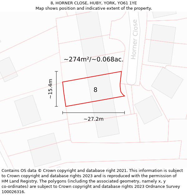 8, HORNER CLOSE, HUBY, YORK, YO61 1YE: Plot and title map