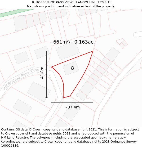 8, HORSESHOE PASS VIEW, LLANGOLLEN, LL20 8LU: Plot and title map