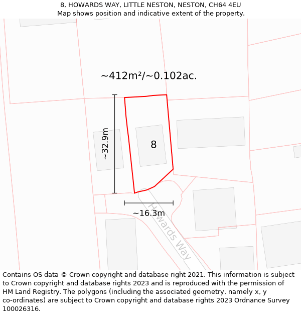 8, HOWARDS WAY, LITTLE NESTON, NESTON, CH64 4EU: Plot and title map