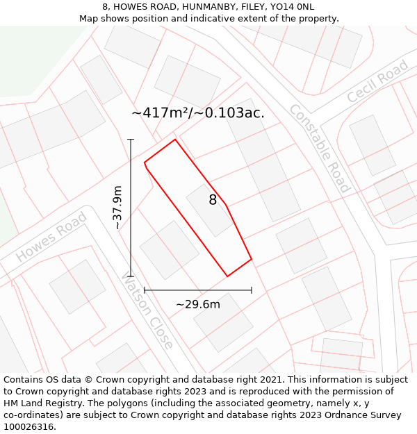 8, HOWES ROAD, HUNMANBY, FILEY, YO14 0NL: Plot and title map