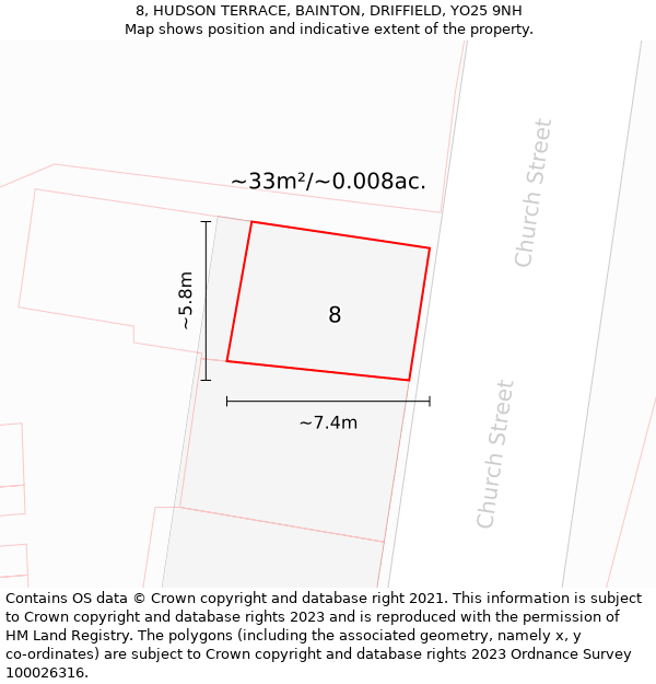 8, HUDSON TERRACE, BAINTON, DRIFFIELD, YO25 9NH: Plot and title map