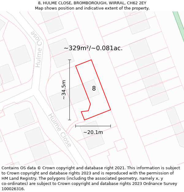 8, HULME CLOSE, BROMBOROUGH, WIRRAL, CH62 2EY: Plot and title map