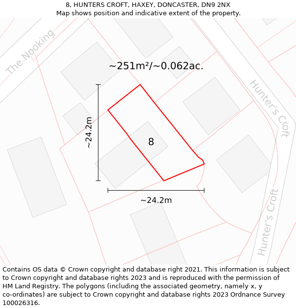 8, HUNTERS CROFT, HAXEY, DONCASTER, DN9 2NX: Plot and title map