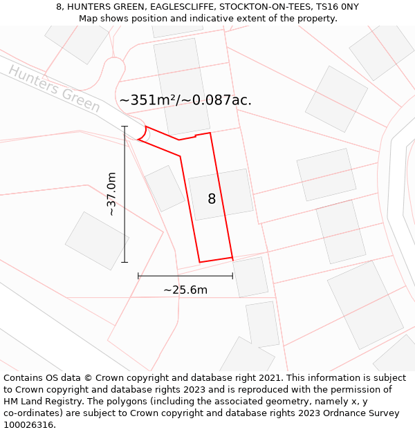 8, HUNTERS GREEN, EAGLESCLIFFE, STOCKTON-ON-TEES, TS16 0NY: Plot and title map