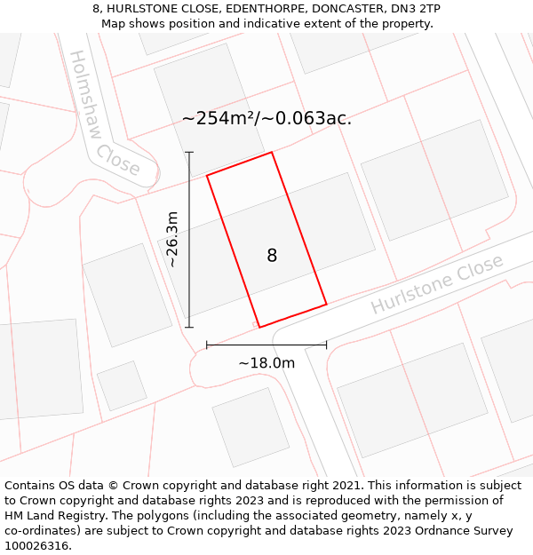 8, HURLSTONE CLOSE, EDENTHORPE, DONCASTER, DN3 2TP: Plot and title map