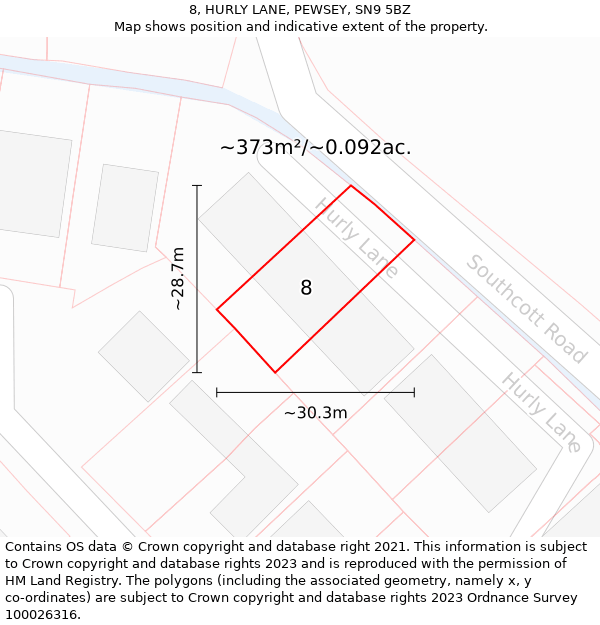 8, HURLY LANE, PEWSEY, SN9 5BZ: Plot and title map