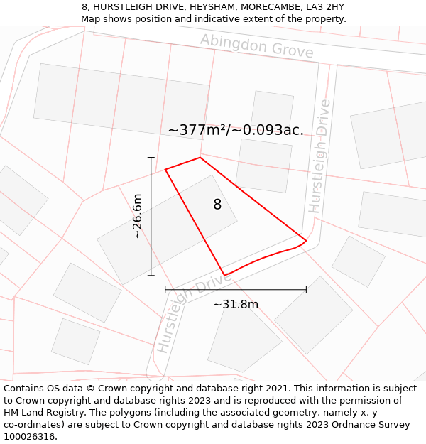 8, HURSTLEIGH DRIVE, HEYSHAM, MORECAMBE, LA3 2HY: Plot and title map