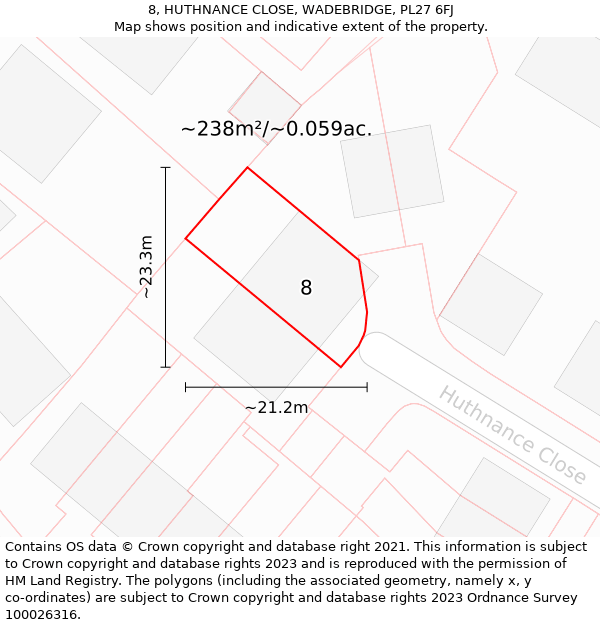 8, HUTHNANCE CLOSE, WADEBRIDGE, PL27 6FJ: Plot and title map